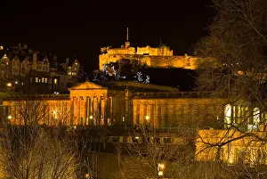 National Gallery Prints: dh EDINBURGH CASTLE EDINBURGH Scottish National Gallery of Scotland and floodlit castle night view