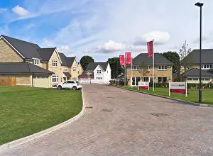 New Housing Estate Prints: dh New housing estate REDROW HOMES UK ENGLAND Houses development with showhome sale yorkshire modern suburb property