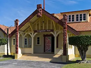 Posts Prints: dh NGARUAWAHIA NEW ZEALAND Turangawaewae Maori Marae carved pole posts maoris heritage maraes traditional meeting House