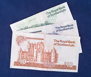 Pound Prints: dh Royal Bank of Scotland MONEY SCOTLAND UK Scottish money one five ten pound notes reverse side rbs banknote note