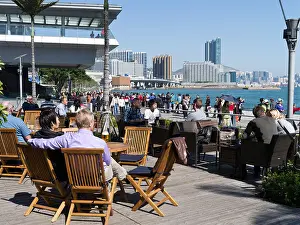 Hong Prints: dh TSIM SHA TSUI EAST HONG KONG People relaxing Starbucks kowloon cafe Victoria harbour waterfront promenade china