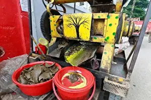 Mustard Prints: Dhaka, Bangladesh - August 22, 2021: A mustard oil seller in Badda