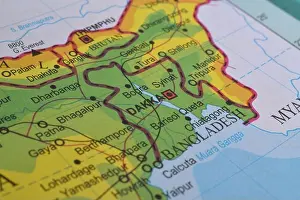 Capitol Prints: Dhaka, Bangladesh of the World Map. Close up and selective focus