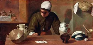 Diego Velazquez, Kitchen Maid with the Supper at Emmaus, painting in oil on canvas, circa 1618