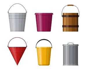 Pail Prints: Different buckets set isolated on white background
