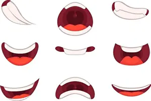 Different emotions of cartoon mouths with funny expressions