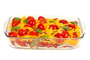 Peppers Prints: Different vegetables in the tray isolated on white background