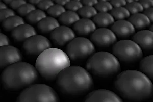 Managing Prints: Different white ball among black balls, 3d rendering