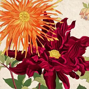 Florals Prints: Digital floral design featuring a lively color palette on textured beige