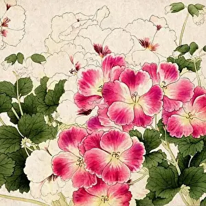 Digital floral design featuring a lively color palette on textured beige