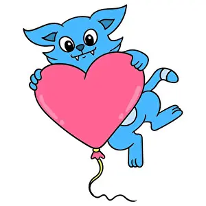Blue Cartoon Prints: A digital illustration of a cute cartoon blue monster holding a heart shaped balloon
