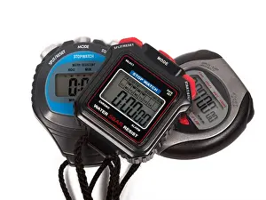 Timer Prints: three digital stop watches isolated on white