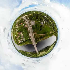 May Road Prints: A three dimensional aerial panoramic view of city Inkeroinen at river Kymijoki, Finland