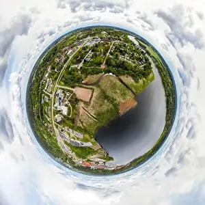 May Road Prints: A three dimensional aerial panoramic view of city Inkeroinen at river Kymijoki, Finland