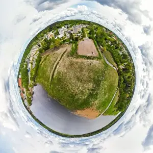 May Road Prints: A three dimensional aerial panoramic view of city Inkeroinen at river Kymijoki, Finland