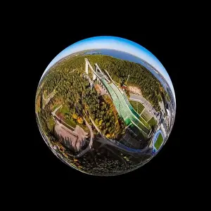 Sky Sport Prints: A three dimensional aerial panoramic view of Lahti sports centre with three ski jump towers