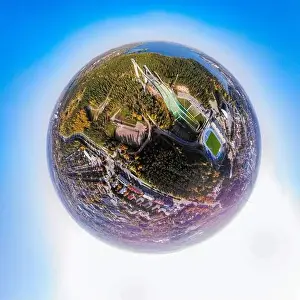 Sky Sport Prints: A three dimensional aerial panoramic view of Lahti sports centre with three ski jump towers