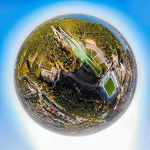 Sky Sport Prints: A three dimensional aerial panoramic view of Lahti sports centre with three ski jump towers