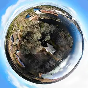 A three dimensional panoramic view of hydroelectric power generation plant