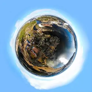 A three dimensional panoramic view of hydroelectric power generation plant