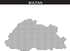 Bhutan Prints: The distinctive outline of Bhutan is depicted with a unique dot pattern