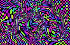 Chessboard Prints: Distorted twisted checkered background. Trippy strip psychedelic pattern