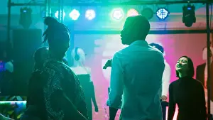 Dance Music Prints: Diverse adults dancing at disco party