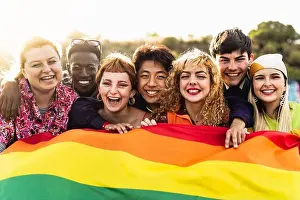 Activist Prints: Diverse young friends celebrating gay pride festival - LGBTQ community concept