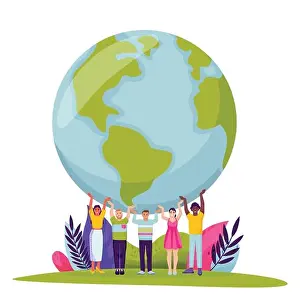 Earth Day Prints: Diversity people holding Earth planet