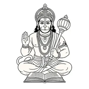 Hanuman Prints: Divine Line Art of Lord Hanuman in Meditation