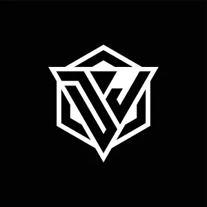 White Vector Vectors Prints: DJ logo monogram with triangle and hexagon shape combination isolated on back and white colors