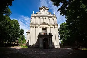 Dobromyl, Ukraine - July, 2021: Catholic church of the Transfiguration in Dobromyl, Ukraine