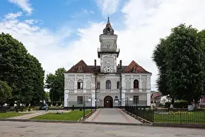 Oblast Prints: Dobromyl, Ukraine - July, 2021: Town Hall in Dobromyl, Ukraine