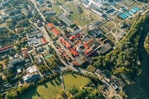Images Dated 24th September 2019: Dobrush, Gomel Region, Belarus. Aerial View Of Old And Modern Paper Factory