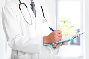 White Work Prints: Doctor holding clipboard and writing