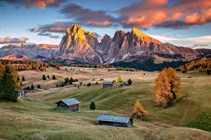 Dolomites. Landscape image of Seiser Alm a Dolomite plateau and the largest high-altitude Alpine meadow in Europe