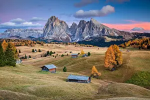 Dolomites. Landscape image of Seiser Alm a Dolomite plateau and the largest high-altitude Alpine meadow in Europe