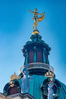 Clock Face Prints: Dome with Fortuna statue, clock and crowns on Charlottenburg Palace Castle Berlin Germany