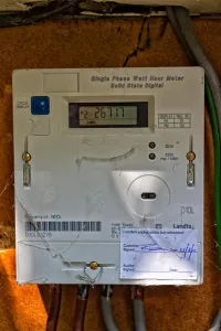 Verticals Prints: Domestic electricity meter cupboard, UK