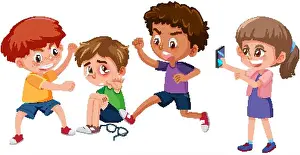 Grief Prints: Domestic violence with kid bullying the others on white background illustration