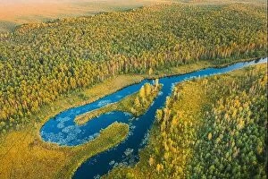 Aerial Landscape Collection: Domzheritsy, Vitebsk Region, Belarus. Buzyanka River. Aerial View Of Summer Curved River Landscape