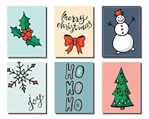 Doodle Christmas cards Set. Cute hand drawn design elements for poster, baner, invitation card. Merry Christmas and New Year symbols