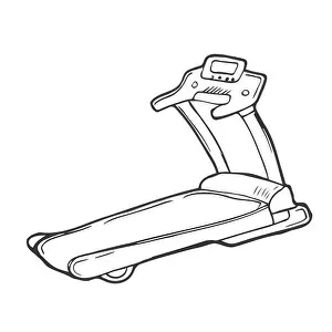 Black Vector Vectors Prints: Doodle sketch hand drawn gym equipment machine treadmill