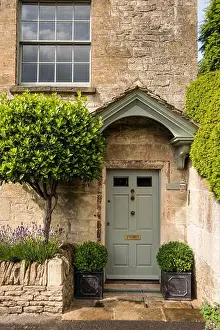 Gloucestershire Prints: Front door of Cotswold stone cottage, village of Box, Gloucestershire, UK