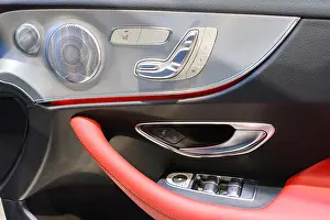 Switch Prints: Door handle with Power seat control buttons of a luxury passenger car