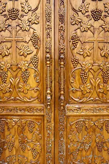 Kerala Prints: Detail of door at the Pattumala Matha church, Kerala, India