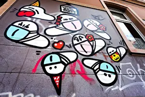 Sprayer Prints: Dortmund, Germany, June 19th, 2020: Mask worms