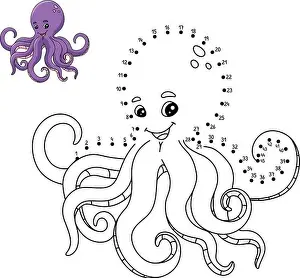 Connect The Dots Prints: Dot to Dot Octopus Coloring Page for Kids