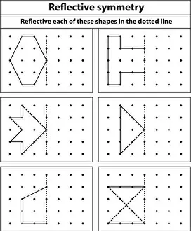 Vector Illustration Prints: Dots grid Reflective symmetry each of this shapes of the dotted line practice exercise