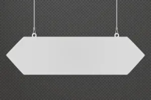 Hanger Prints: Double arrow dangler hanging from ceiling realistic mockup